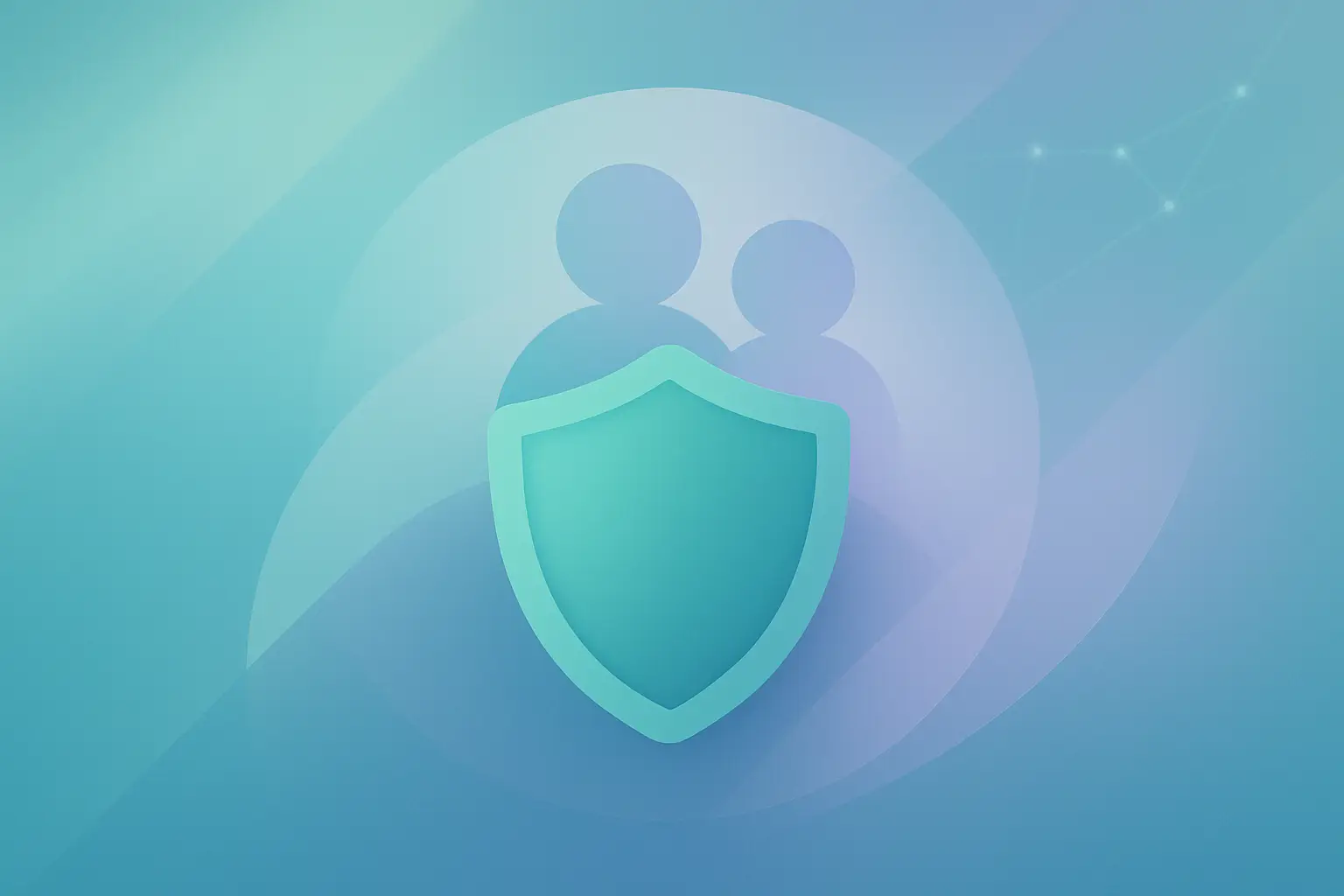 Abstract teal and lavender gradient with soft diagonal motion blur suggesting calm and privacy.
